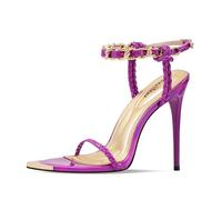 Black Pumps for Women Gold Chain Ankle Strap Open Toe Pointed Toe Stiletto High Heels for Formal Events Weddings Parties and Evening Wear, Purple, 8.5 UK