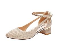 Black Pumps Women's Block Heel Sandals Wedge Heel Women's Gold Elegant Latin Dance Shoes Formal Bridal Shoes Lace Wedge Sandals Leisure Platform High Heels Sandals Low Heel Shoes, gold, 6 UK