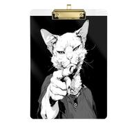 Black Punk Cat White Cool clipboard Folio Plastic Acrylic Cute for Teacher Must Haves for Classroom Elementary Size 9 x 12