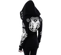 Black Punk Gothic Hoodie Women Long Sleeve Zip Up Hoodie Moon Jacket Top Long Sweatshirts Plus Size Y2k Goth Clothing, Shipping 7 Days