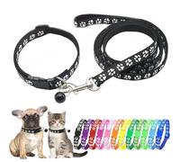 Black Puppy Collar And Lead Sets, Pawprint Adjustable Kitten Collar For Tiny Little XXS XS Extra Small Breed Pets Dogs Cats