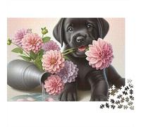 Black Puppy Flowers 1000 Pieces Premium Puzzle Board Adult Jigsaw Puzzle Parent-child Interaction Holiday Pastime Collectible Item Limited Edition 38x26cm/1000pcs