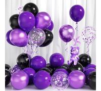 Black Purple Balloons, 30Pcs Matte Dark Purple Black Balloon 12 Inch Metallic Purple Confetti Balloon with Ribbon for Men Women Birthday Wedding Graduation Anniversary Engagement Halloween Party Deco