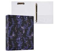 Black Purple Butterfly Flowers 3 Ring Binder 1.5" Decorative D-Ring Binder with Clipboard&3 Clear Pockets, Holds 200 Sheets A4 Size Paper Waterproof Binders for School Home Office