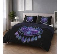 Black Purple Duvet Cover Set 2 Pcs - Hotel quality Fade resistant Soft Bedding & Pillow Cases Easy Care Duvet Cover For Bedroom - Fantasy Dream Catchers Dragon (135 x 200 + 1 x 50 x 80