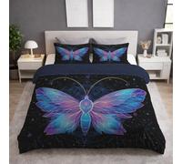 Black Purple Duvet Cover - Super King 220 x 260+2x50x80-Soft Lightweight, Machine Washable, Fluffy, Non Iron, Versatile-Dreamlike Butterfly Radiance Geometric Bedding - Duvet Cover Sets For Bedroom