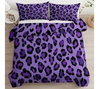 Black-Purple Leopard Print Color Block Duvet Cover Set King, Soft Bedding with Matching Pillowcases, Animal Print Hotel Quality Quilt Cover, Durable & Breathable Bed Linen, No Comforter Included