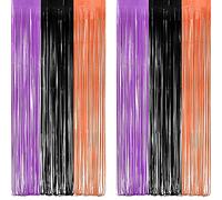 Black Purple Orange Party Foil Fringe Backdrop - GREATRIL Tinsel Curtain Streamers for Halloween Hocus Witch Horror Zombies Birthday Party - 1m X 2.5m - 2 Packs