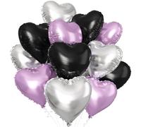 Black Purple Silver Heart Balloons,12Pcs 18Inch Silver Black Purple Heart Shaped Foil Helium Aluminum Film Balloons for Baby Shower Birthday Anniversary Wedding Engagement Party Decorations