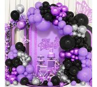 Black Purple White Balloons Arch Kit, 154Pcs 5 12 18 Inch Silver Purple Confetti Metallic Balloons Garland for Halloween Birthday Wedding Party Baby Shower Anniversary Party Decoration Supplies