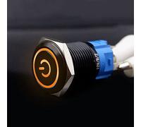 Black Push Button Switch Led Light 16/19/22mm Waterproof Illuminated Metal Flat Latching Momentary With Power 263 5V 12V 220V - (Power Port Yellow/Vol: 3V-6V(5V)/ : 22mm/ SD: Momentary Self-reset)