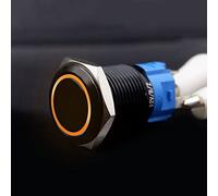 Black Push Button Switch Led Light 16/19/22mm Waterproof Illuminated Metal Flat Latching Momentary With Power 263 5V 12V 220V - (Circle Yellow/Voltage: 110-220V/ : 16mm/ SD: Momentary Self-reset)