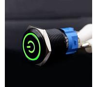 Black Push Button Switch Led Light 16/19/22mm Waterproof Illuminated Metal Flat Latching Momentary With Power 263 5V 12V 220V - (Power Port Green/Vol: 3V-6V(5V)/ : 22mm/ SD: Fixed Self-locking)