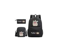 (black) Pusheen 3pcs Sets Backpack Mochila Kids Capacity Bags