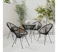 Black PVC Rattan Bistro Set w/ Tempered Glass Table 70x74cm & 2 Chairs Steel 3pc