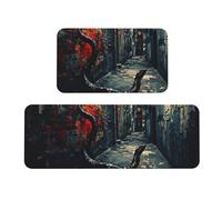 Black Python Alley Rug Cushioned Kitchen Rugs Sets Of 2 Comfort Standing Mat For Home Decor Sink,Kitchen Mats For Floor Non Slip Washable ，Laundr 17"X47"+17"X30"