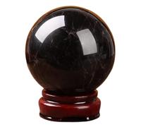 Black Quartz Crystal Ball for Decorative, Obsidian Crystal Sphere with Wooden Stand,Polished Stone Ball Ornament Home Office Decor,4.3"(11cm)
