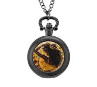 Black Queen African American Sunflower Pocket Watch Vintage Quartz Pocket Watches with Chain for Men Women Black-Style