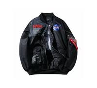 (Black Quilted, S) Athletic Mens Flight Jacket NASA Style Bomber Coat Ma1 Pilot Army Jacket Outwear