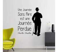 Black Quote Wall Sticker | Charlie Chaplin A Day Without Laughing is A Lost Day Wall Decoration | Waterproof/Removable 65 x 55 cm