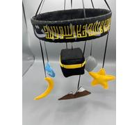 Black Quran Cube Baby Cot Mobile Player Cot Toy with Rotating Kaaba Display, Golden Moon and Stars, Recited Quran and Nasheeds, Remote Control
