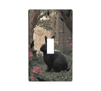 Black Rabbit in The Rose Garden Light Switch Cover Decorative Single Toggle 1 Gang Wall Plate for Kitchen Farmhouse Bedroom Bathroom Art Decor