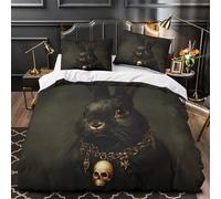 Black Rabbit Portrait Duvet Cover 3D Print Durable 3 Pcs Bed Linen Hidden Zipper gothic Animal Comforter Cover Premium Washable for Kids Adults Women Teens Youth Girls Boys Super king（260x220cm）