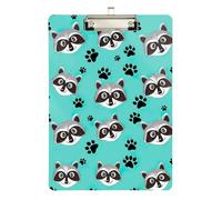 Black Raccoon Paw Prints Teal Clipboards Portable Clipboard Hanging Clipboards A4 Standard Size with Low Profile Metal Clip for Teacher Student Lawyer Nurse