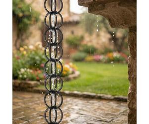 Black Rain Chains for Outside, Adapter Downspout Catcher for Eaves Drainage as Water Feature or Downpipe, Outdoor Decor Black, and Outside Rain Chain for Water Collector
