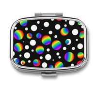 Black Rainbow Bubble Pill Box Travel Pill Organizer 2-Compartment with Mirror Design Portable Square Medicine Case for Vitamins, Jewelry & Essentials Durable Pocket Pillcase for Purse, Camping
