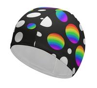 Black Rainbow Bubble Swim Cap High Elasticity Anti Slip Waterproof Comfortable Swim Hat Bathing Cap for Men Women