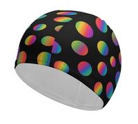 Black Rainbow Dot Swim Cap High Elasticity Anti Slip Waterproof Comfortable Swim Hat Bathing Cap for Men Women