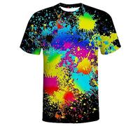 Black Rainbow Paint T-Shirts for Men Boys 3D Printed T-Shirts Short Sleeve Graphic Tees Shirt, #02, 3XL