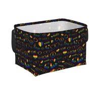 Black Rainbow Pride Hearts Foldable Rectangular Storage Basket | Open-Top Design With Two Handles And A Flexible Plastic Rim.