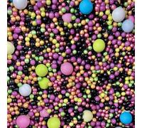 Black rainbow sprinkles multi coloured chocolate balls for cupcakes cakes toppers pearls balls metallic pearls cupcakes cake neon bright pink green blue 80s 90s party decoration
