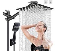 Shower Head, Black Rainfall Shower Head with Handheld, 10'' High Pressure Rainfall Shower Head / 3 Modes Handheld Showerhead Combo with Extension Arm, Shower Holder/78'' Hose (Black) (Black)