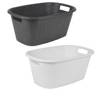 (Black) Rattan 57 Litre Plastic Laundry Basket Washroom