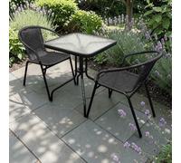 Black Rattan Balcony Set Square Glass Table & 2 Rattan Chairs Be Furniture