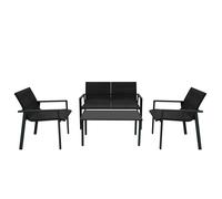 Black Rattan Garden Furniture Set 4PCS Patio Sofa Chairs Coffee Table Rain Cover