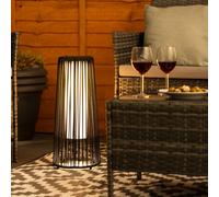 Black Rattan Outdoor Solar Powered Floor Lamp Lantern Light Garden Patio Path