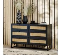 Black Rattan Wide Chest of 6 Drawers - Padstow - Julian Bowen