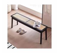 Black Rattan Woven Entrance Bench - Solid Wood Farmhouse Stool for Dining Room Bedroom Hallway & Kitchen - Rounded Corner Design (120x29x44cm)