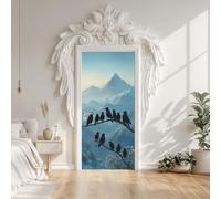 Black Raven Bird Door Sticker Self-Adhesive 90X200 cm, Crow Mountain Door Stickers Poster Removable Vinyl Wallpaper Poster for Interior Bedroom Decor