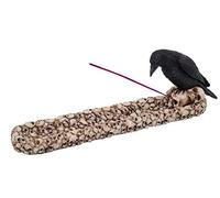Black Raven Bird Stalking Prey Incense Burner on Skull Mound Statue Figurine