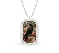Black Raven Books Roses And Flowers Rectangle Pendant Necklace Silver Women Jewelry Alloy Keychain Tag Jewelry