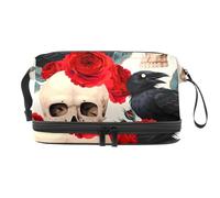 Black Raven Butterfly Dead Skull Red Rose Double Layer Cosmetic Bag for Women and Girls, Travel Toiletry Bag Makeup Handy Pouch Organiser Bag with Brush Compartment