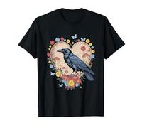 Black Raven Cottagecore Heart Flower Crow Nature Crow T-Shirt