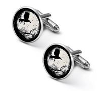 Black Raven Crow Bird Under The Moon Men Cufflinks Shirt Cuff Links Business Tuxedo Studs Wedding