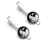 Black Raven Crow Bird Under The Moon Men's Tie Clips Necktie Bar Pinch Clip Set of 2 Formal Business Wedding Accessories