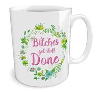Black Raven Design - Bitches Get Stuff Done | Floral, Ceramic Mug, 11fl oz